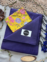 Purple Handloom Cotton Saree WithYellow Flower Print Blouse